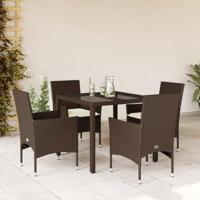 5-delige Tuinset met kussens poly rattan en glas bruin - thumbnail