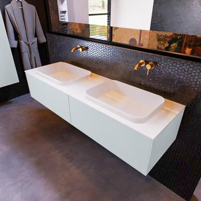 Badkamermeubelset Mondiaz Erin 150 cm met 2 Lades met RIDGE Wastafel Dubbel Talc Zonder Kraangaten Greeploos Mat Clay