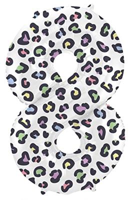 Folieballon Cijfer 8 Wit Met Panterprint (86cm)