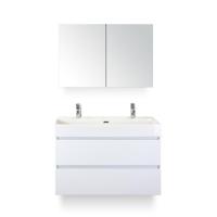 Maxx XL Badmeubelset 100 cm - Wit Hoogglans - Wastafel Kube 2 kraangaten - met Spiegelkast - thumbnail