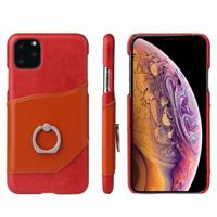 Fierre Shann olie Wax textuur echt leder terug Cover Case met 360 graden rotatie houder & Card slot voor iPhone XI (2019) (rood) - thumbnail
