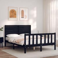 Bedframe met hoofdbord massief hout zwart - thumbnail