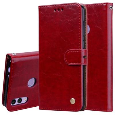 Business stijl olie Wax textuur horizontale Flip lederen case voor Huawei Honor 8C met houder & kaartsleuven & portemonnee (rood)