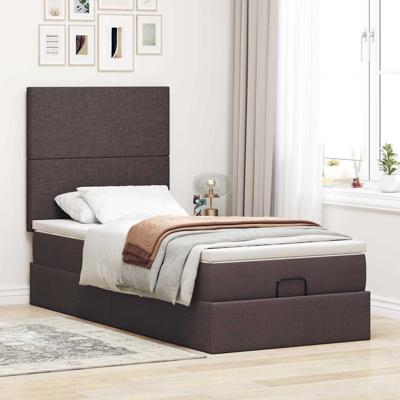 Ottoman bed met matras 90x190cm stof donkerbruin - thumbnail