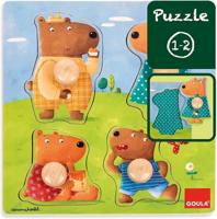 Goula puzzel - houten knopjespuzzel met 4 beren - 4 stukjes - thumbnail