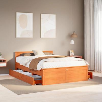 Bedframe zonder matras met hoofdbord hout wasbruin 150x200 cm