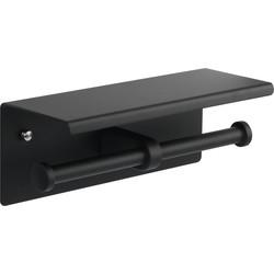 Saqu Essential dubbele toiletrolhouder met planchet mat zwart