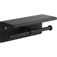 Saqu Essential dubbele toiletrolhouder met planchet mat zwart - thumbnail