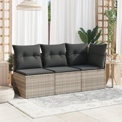 Tuinhoekbank met kussens poly rattan lichtgrijs - thumbnail