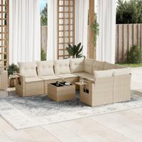 9-delige Loungeset met kussens poly rattan beige - thumbnail