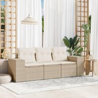3-delige Loungeset met kussens poly rattan beige - thumbnail