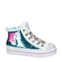 Skechers hoge sneakers met pailletten wit/blauw - thumbnail
