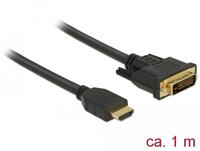 Delock 85652 HDMI-kabel HDMI / DVI Aansluitkabel HDMI-A-stekker, DVI-D 24+1-polige stekker 1 m Zwart Afgeschermd (drievoudig), Vergulde steekcontacten - thumbnail