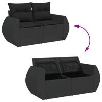 6-delige Loungeset met kussens poly rattan zwart - thumbnail