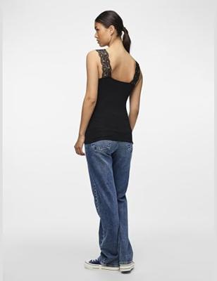 Hemdje met kant - Lace Top - Barbera - Viscose kanten onderhemd - Singlet met brede bandjes - Zwart - Huidskleur - Wit - Lingerie top