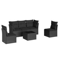 6-delige Loungeset met kussens poly rattan zwart - thumbnail