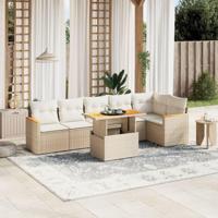 7-delige Loungeset met kussens poly rattan beige - thumbnail