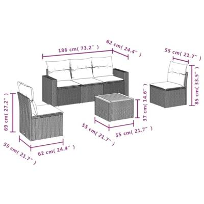 6-delige Loungeset met kussens poly rattan zwart 6-delige Loungeset met kussens poly rattan zwart