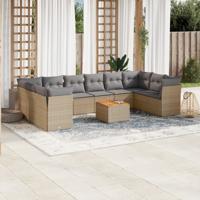 11-delige Loungeset met kussens poly rattan gemengd beige - thumbnail