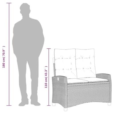 Tuinbankje verstelbaar met kussens poly rattan zwart