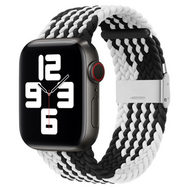 Braided nylon bandje - Zwart met wit - Geschikt voor Apple Watch 38mm / 40mm / 41mm / 42mm