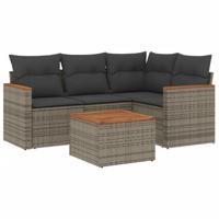 5-delige Loungeset met kussens poly rattan grijs - thumbnail
