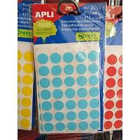 Apli ronde etiketten in etui diameter 13 mm, blauw, 175 stuks, 35 per blad (2056) - thumbnail