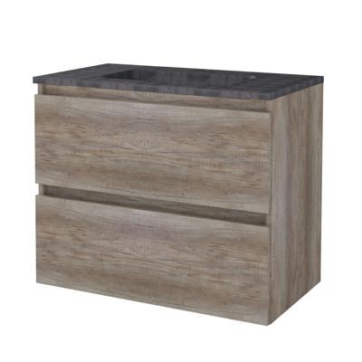 Badmeubelset BWS Salt 80x46cm Greeploos 2 Lades Met Wastafel Hardsteen 1 Kraangat Scotch Oak