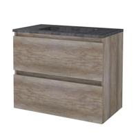 Badmeubelset BWS Salt 80x46cm Greeploos 2 Lades Met Wastafel Hardsteen 1 Kraangat Scotch Oak - thumbnail
