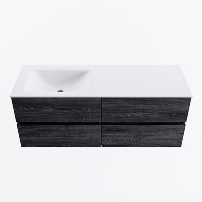 MONDIAZ VICA 130cm badmeubel onderkast Antracite 4 lades. Wastafel CLOUD links zonder kraangat, kleur Talc.