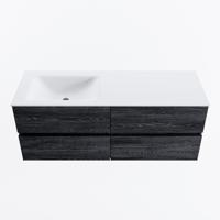 MONDIAZ VICA 130cm badmeubel onderkast Antracite 4 lades. Wastafel CLOUD links zonder kraangat, kleur Talc. - thumbnail