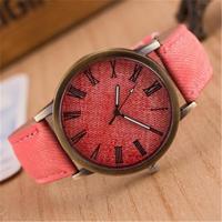 Denim Design lederen riem Quartz horloges voor vrouwen (rood) - thumbnail