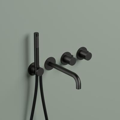 Hotbath Afbouwdeel -Inbouw Bad thermostaat Ace Met 2-Weg Stop-Omstel Met Uitloop Handdouche/ Doucheslang Geborsteld Zwart PVD