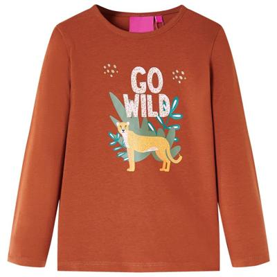 Kindershirt met lange mouwen dierenprint 140 cognackleurig