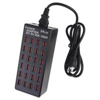 XLD-838 100W 24 USB-poorten snellader station Smart Charger met LED-indicator AC 100-240V US-stekker (zwart) - thumbnail