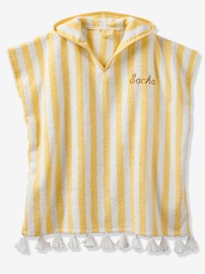 Personaliseerbare gestreepte badponcho voor kinderen geel, gestreept