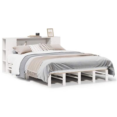 Bed met boekenkast zonder matras massief hout wit 160x200 cm - thumbnail