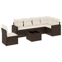 7-delige Loungeset met kussens poly rattan bruin - thumbnail
