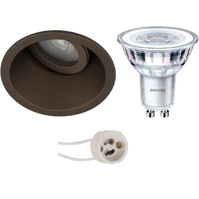 LED Spot Set - Sigmi Verno Pro - GU10 Fitting - Inbouw Rond - Brons - Kantelbaar - Zaagmaat 80mm Diameter 95mm - Philips - CorePro 830 36D - 3W - Warm Wit 3000K - Dimbaar