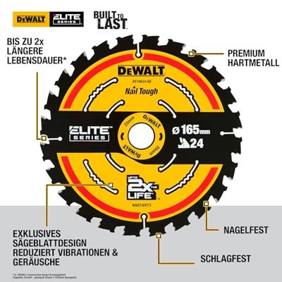 DeWalt Accessoires Cirkelzaagblad 165x20x24t Finish, kerf 1,65mm - DT10624-QZ