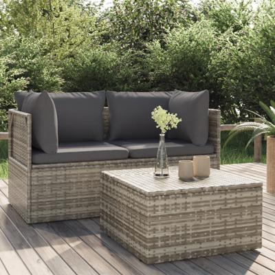 3-delige Loungeset met kussens poly rattan grijs 3-delige Loungeset met kussens poly rattan grijs
