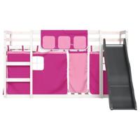 Stapelbed met glijbaan en gordijnen roze 90x200 cm - thumbnail