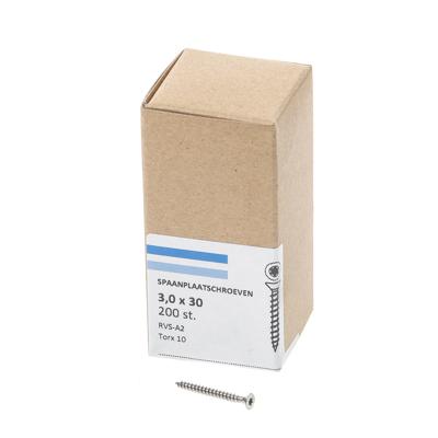 Hoenderdaal Spaanplaatschroef Rvs-A2 Platkop voldraad Torx TX10 3.0X30 | 200 stuks - 0206.30.13203