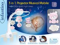 Infantino 3 in 1 muziekmobiel met lampje roze - thumbnail