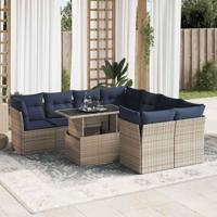 9-delige Loungeset met kussens poly rattan acacia grijs - thumbnail