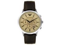 Emporio Armani Heren Classic créme bruin lederen band horloge AR2433 - thumbnail