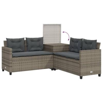 Tuinbank met tafel en kussens L-vormig poly rattan grijs Tuinbank met tafel en kussens L-vormig poly rattan grijs