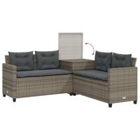 Tuinbank met tafel en kussens L-vormig poly rattan grijs - thumbnail