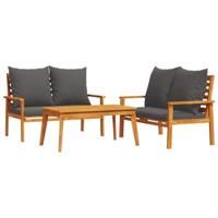 3-delige Loungeset met kussens massief acaciahout - thumbnail