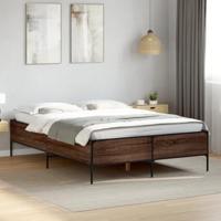 Bedframe bewerkt hout metaal bruin eikenkleur 120x190 cm - thumbnail